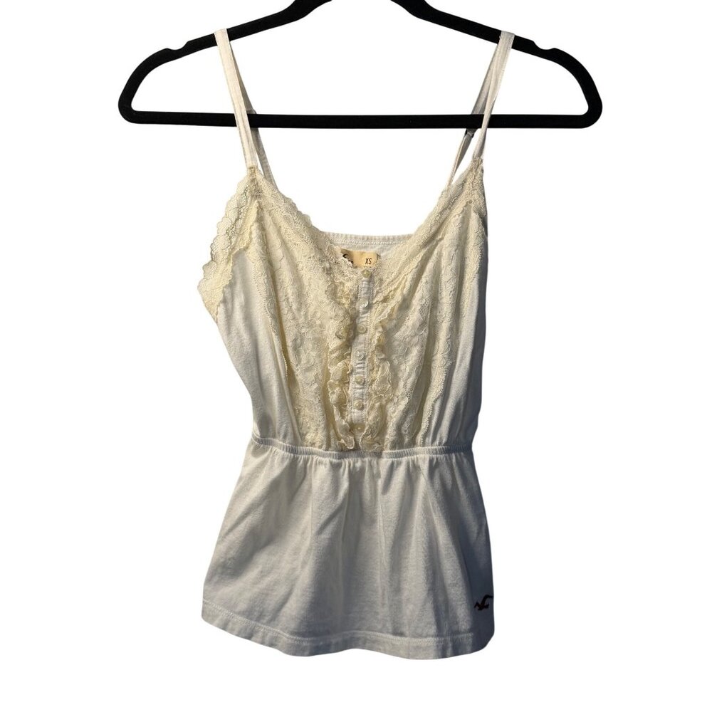 VTG Y2K Hollister Off White Lace Trim Cami Button Front Tank XS Boho Bella Swan